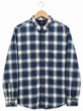 American Eagle Outfitters Button-Down Mens Size XL Blue Plaid 100 Cotton